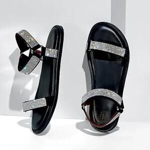 STAUD Black Flat rhinestone Sandals with Velcro closures size 39